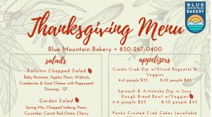 30A Blue Mountain Bakery Thanksgiving Day Menu